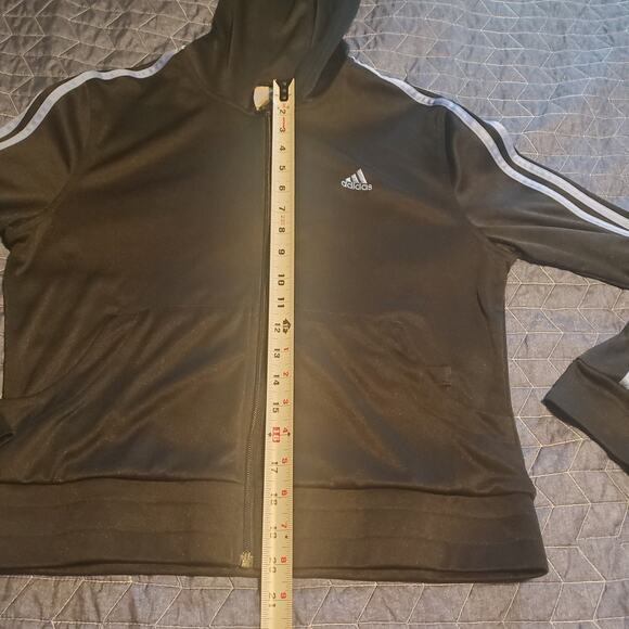 Adidas Size M Athletic Track Full Zip Jacket Black Blue Striped Logo Clima 365 - Picture 8 of 8